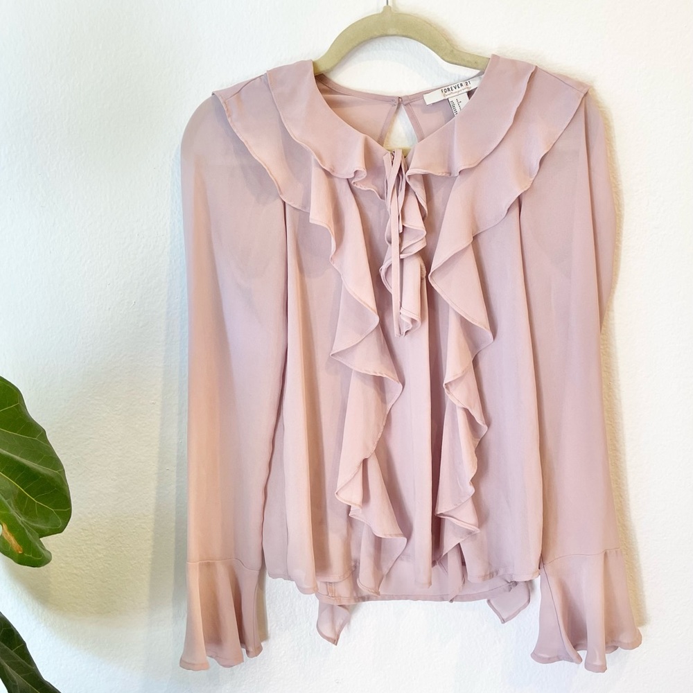 Forever 21 Chiffon blouse in blush | Bell sleeves